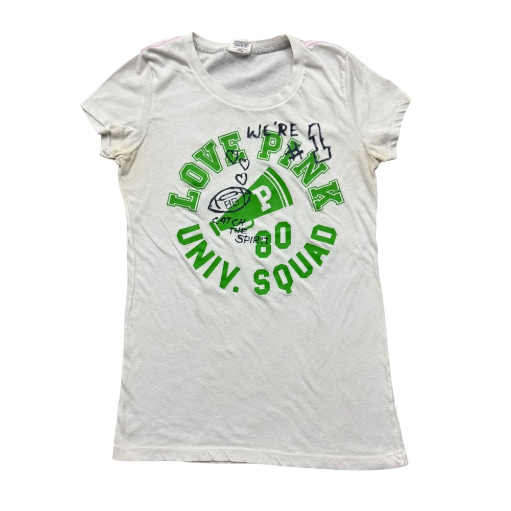 Vintage Y2K Victoria's Secret PINK Univ Squad Football T-Shirt Baby Tee Sz M